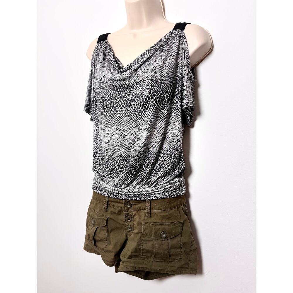 Vtg Y2K Byer California Snakeskin Print Cold Shoulder Top